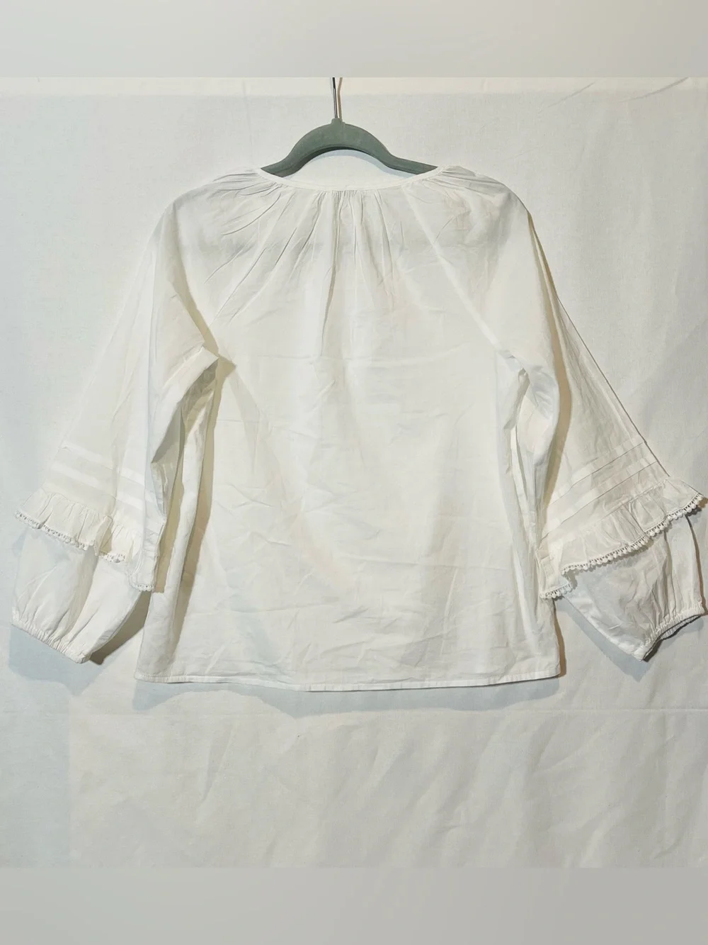 J. Crew White Cotton Split-Neck Peasant Blouse